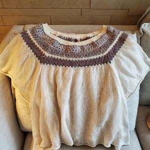 Short dolman sleeve fair isle sweater